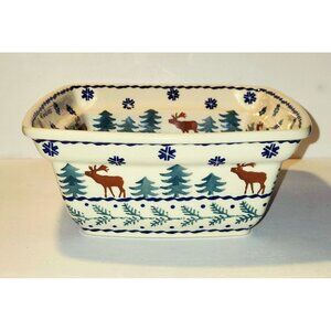 Boleslawiec Polish Pottery Square Baker Serving Bowl Snowflake Reindeer Tree 7.5